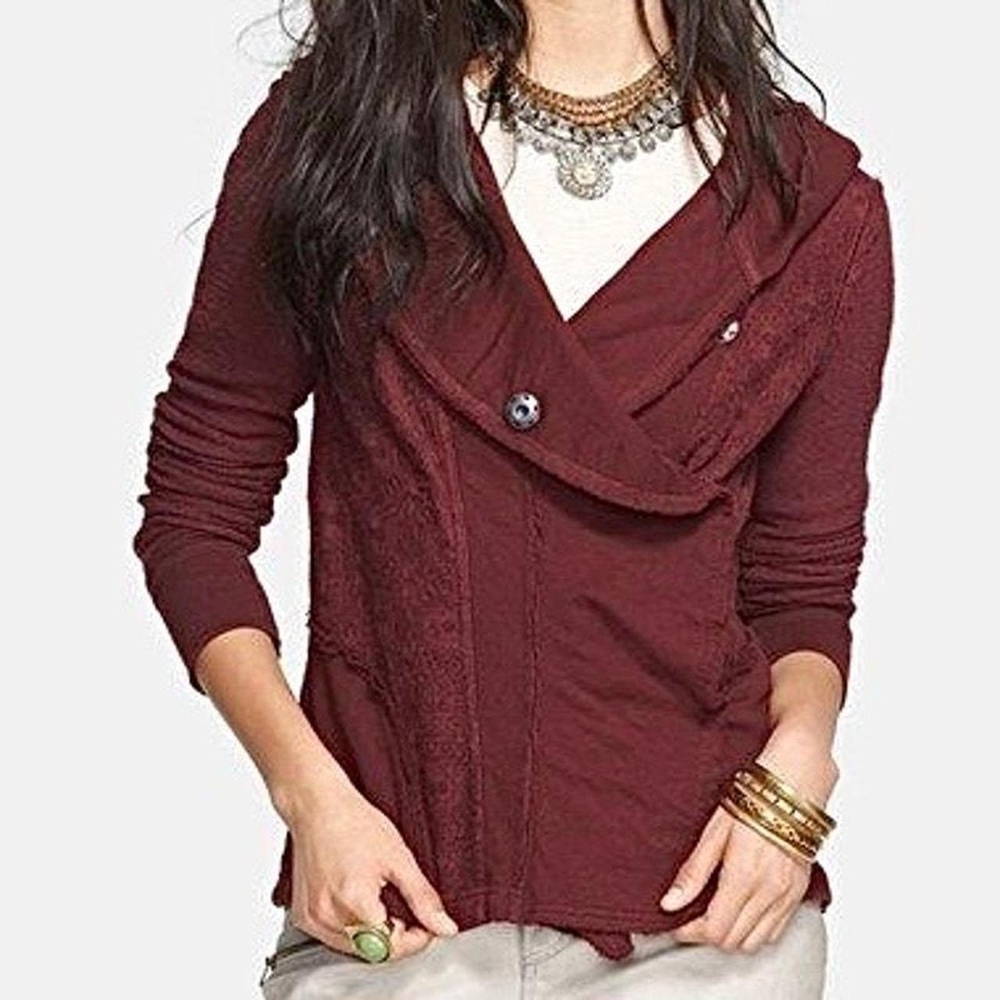 Free People Red Asymmetrical Knit Cardigan